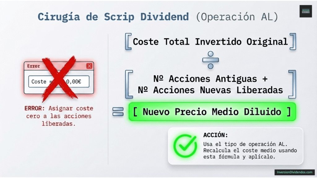 Fórmula para el recálculo del precio medio diluido en acciones liberadas (AL).