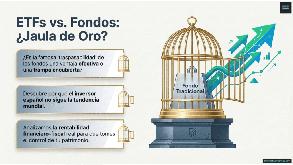 Comparativa técnica de ETFs vs. Fondos en España y su eficiencia fiscal.