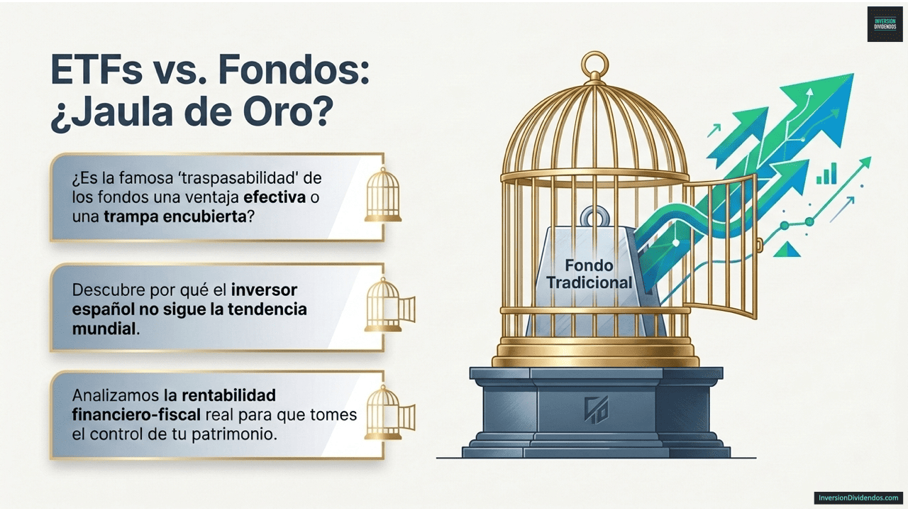 Comparativa técnica de ETFs vs. Fondos en España y su eficiencia fiscal.